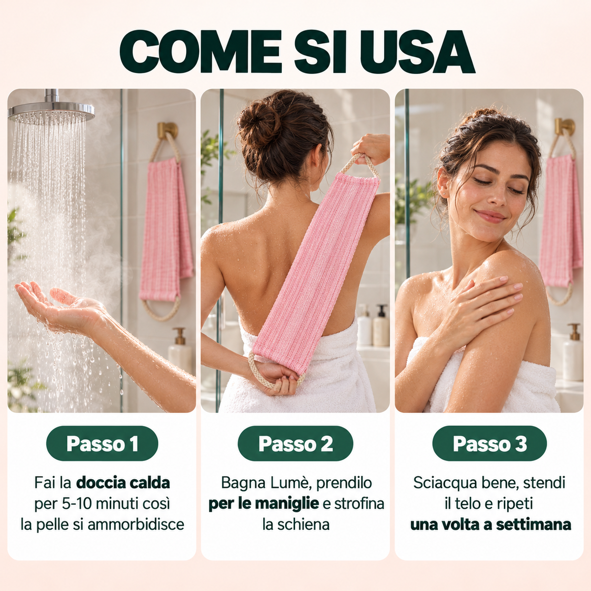 Exfoliating Back Scrubber Towel Double Loop Long Bath Body Wash Cloth Skin Deep Cleaning Shower Massage Bathroom Accessories